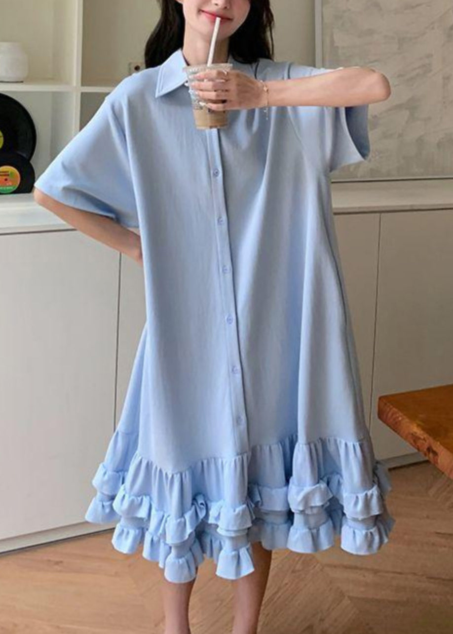 Kragen Kurzes Patchworkkleid Peter Maxi Rüschen Blau Damen Pan