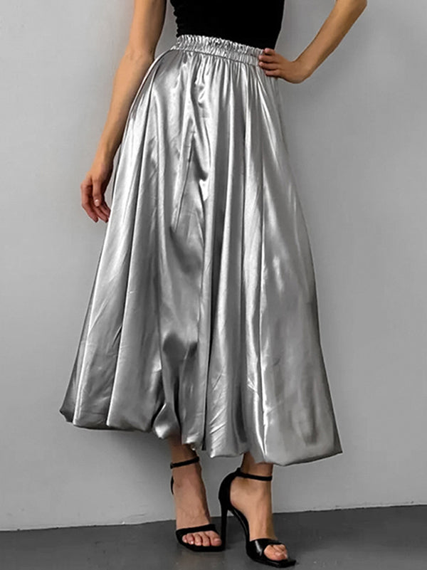 Jupe trapèze plissée taille haute argentée chic WS011
