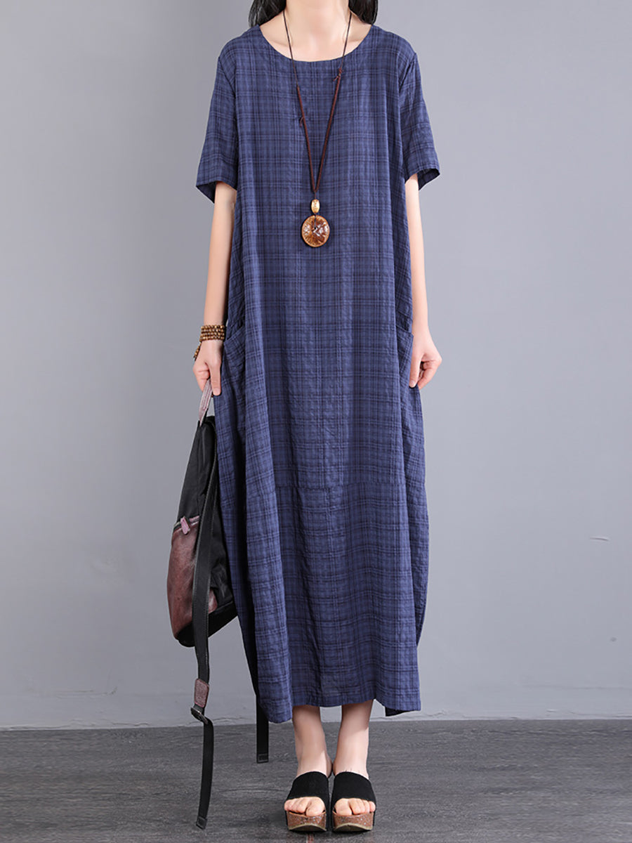 Übergröße Damen Sommer Artsy Plaid Lockeres Kleid KL1026