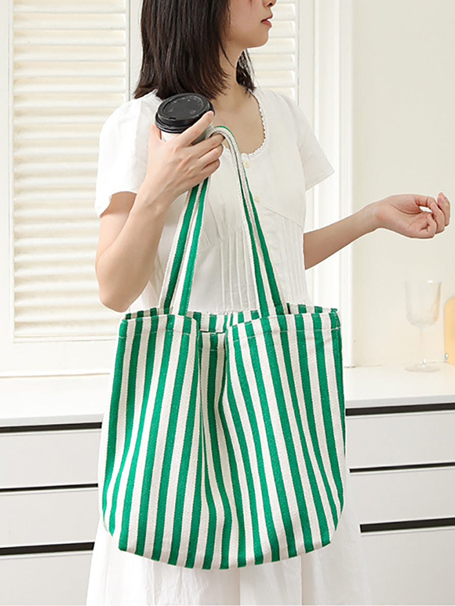 Casual Women Stripe Shoulder Canvas Bag