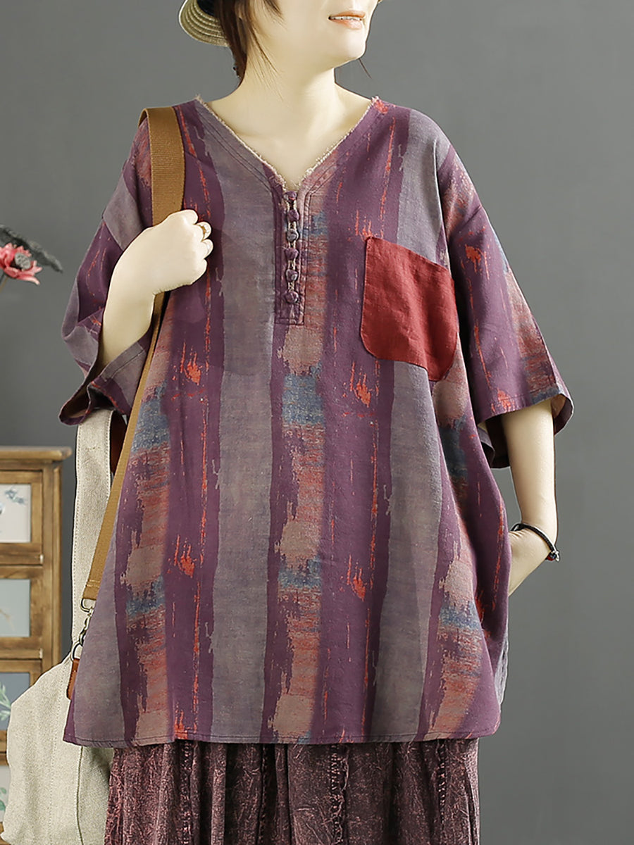 Damen Sommer Bluse aus Baumwolle mit V-Ausschnitt und Blumenmuster KL1010