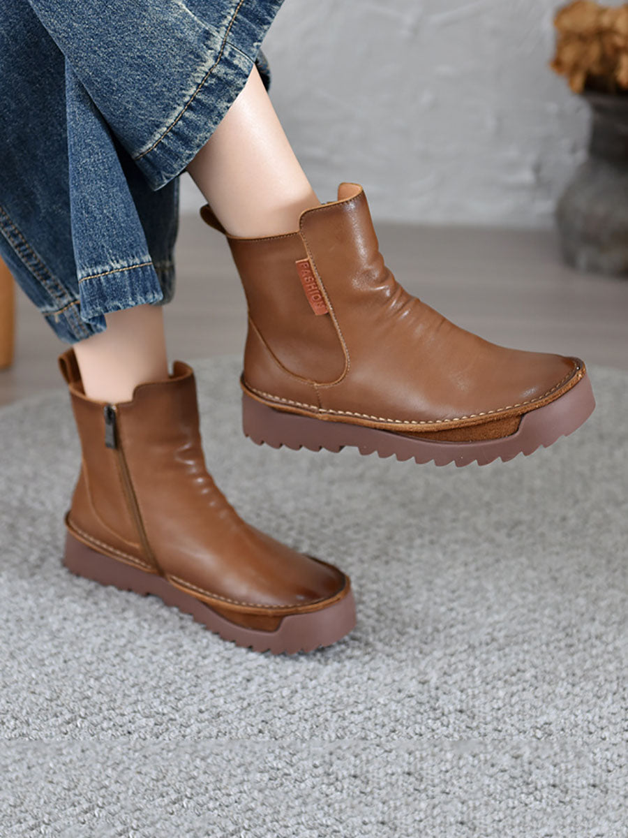 Damen Herbst Vintage Leder Gespleißte Stiefeletten BA1013