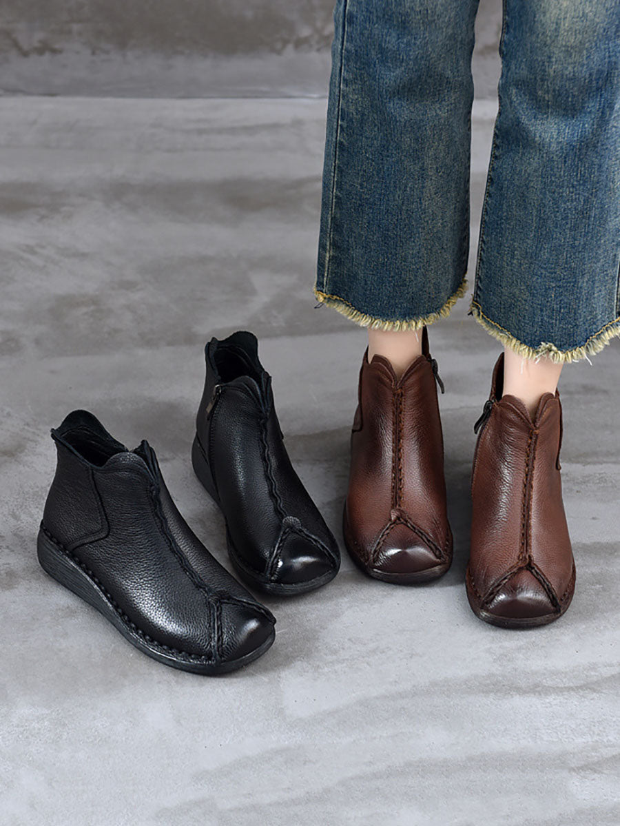 Women Vintage Genuine Leather Spliced Low Heel Boots AV1073