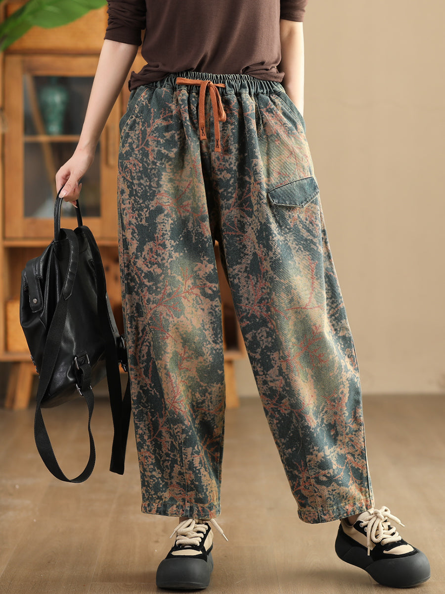 Pantalon sarouel décontracté en denim à bretelles pour femme, teinture par nouage, automne, AI1028