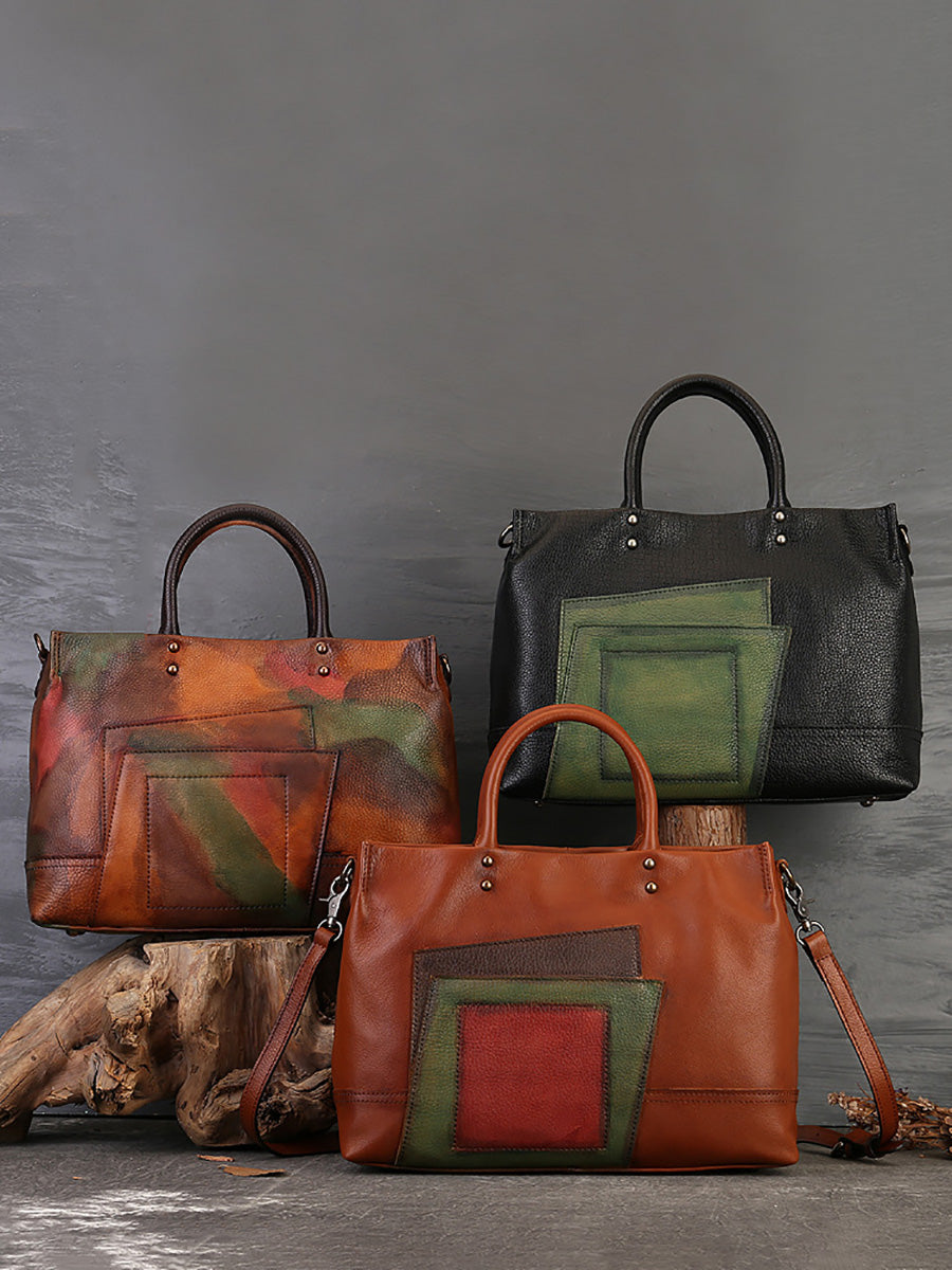 Women Leather Patchwork Laege Capacity Hand Bag Shoulder Bag AH1076