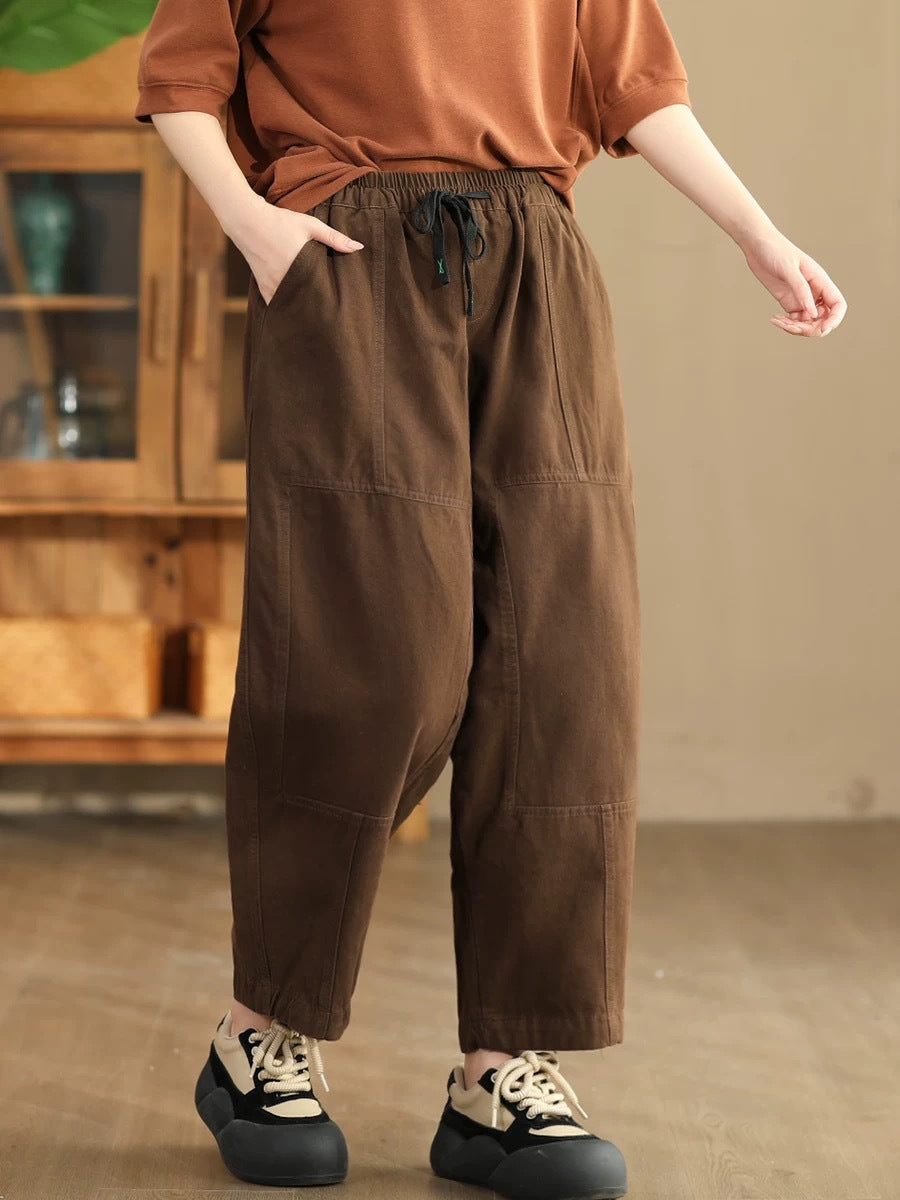 Pantalon sarouel à poches épissées solides vintage pour femmes AI1030
