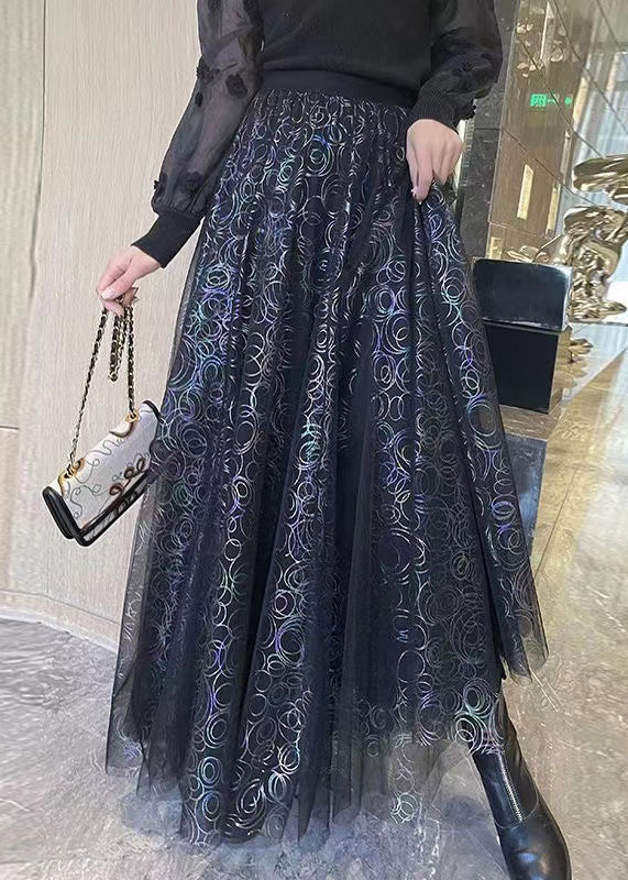 New Apricot Wrinkled Print High Waist Tulle Skirts Summer TT1033