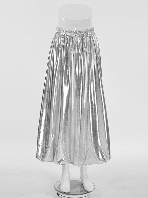 Jupe trapèze plissée taille haute argentée chic WS011