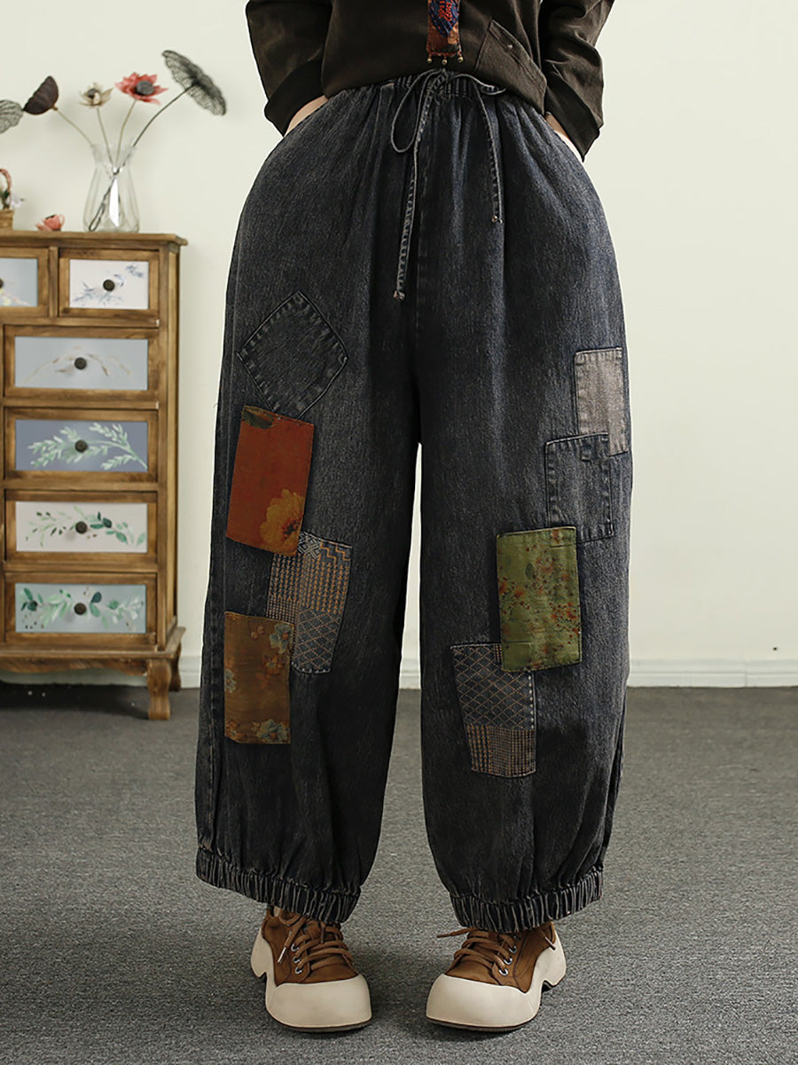 Damen Herbst Patch Gespleißte Denim Haremshose AI1053