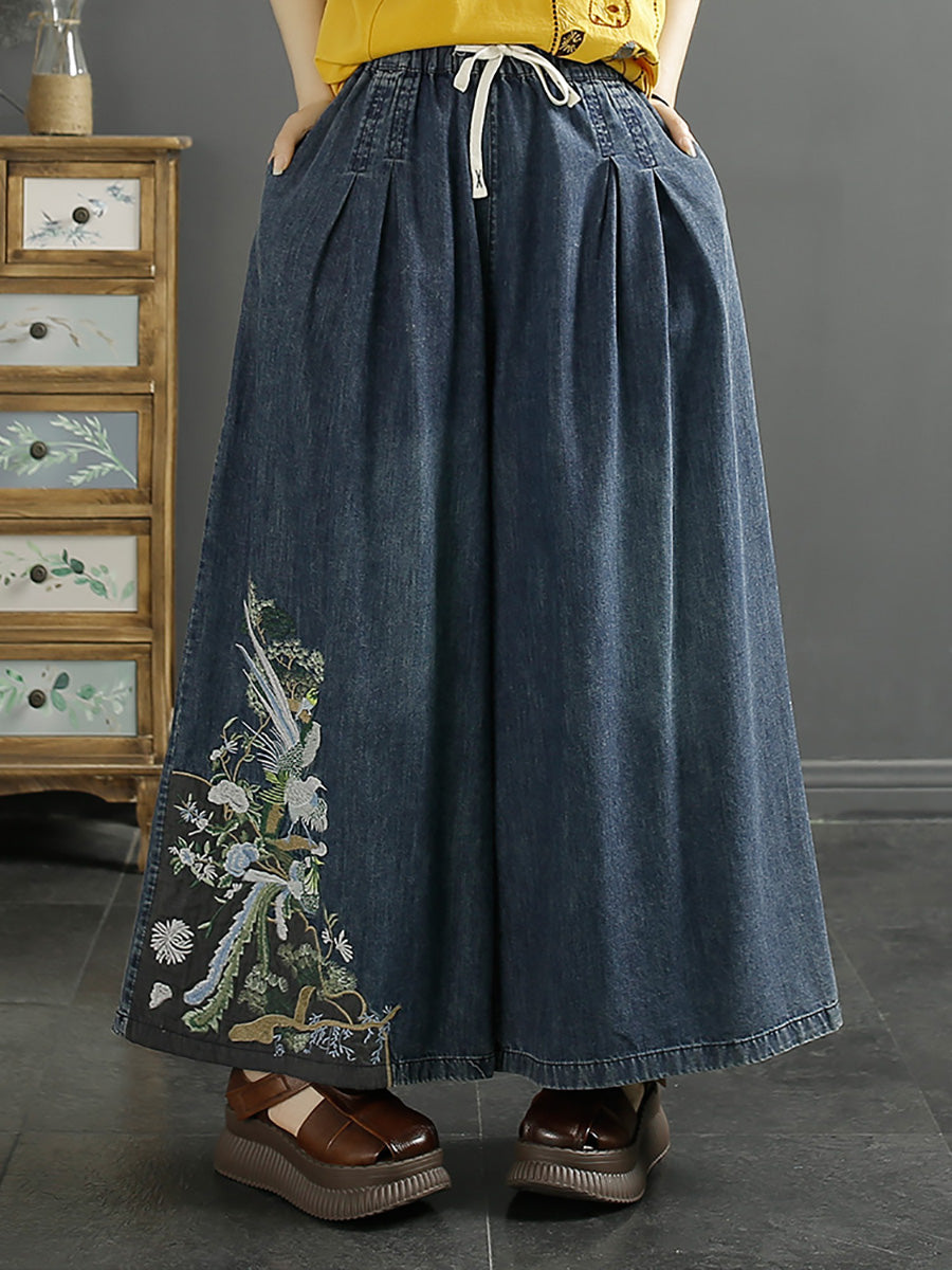 Damen Vintage Ethno Stickerei Weite Jeanshose KL1008