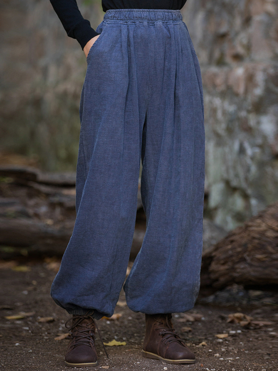 Pantalon ample à revers en ramie pour femme, style vintage, automne, couleur unie, AT1013