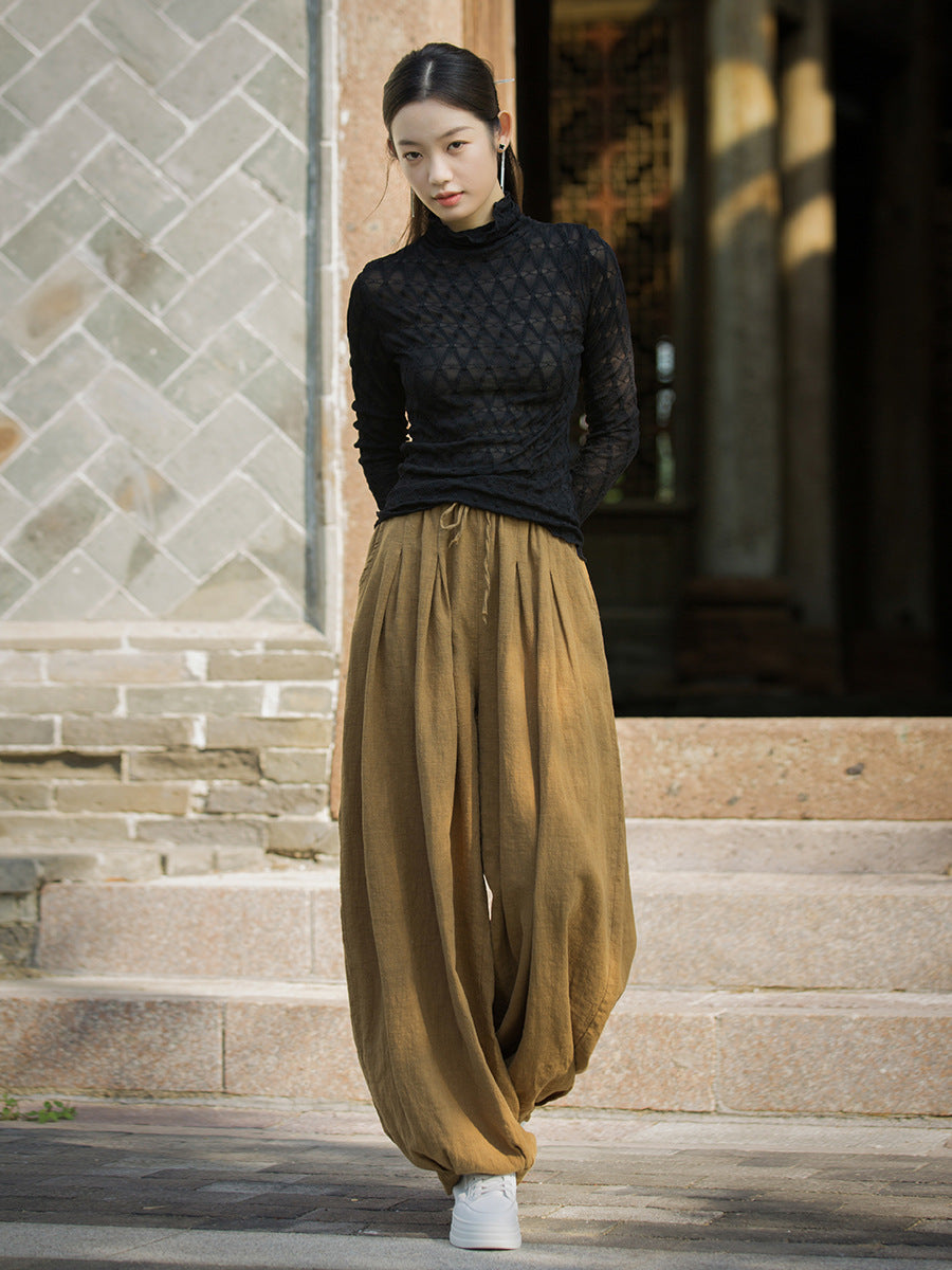 Damen Herbst Vintage Feste Ramie Lose Pumphose AV1057