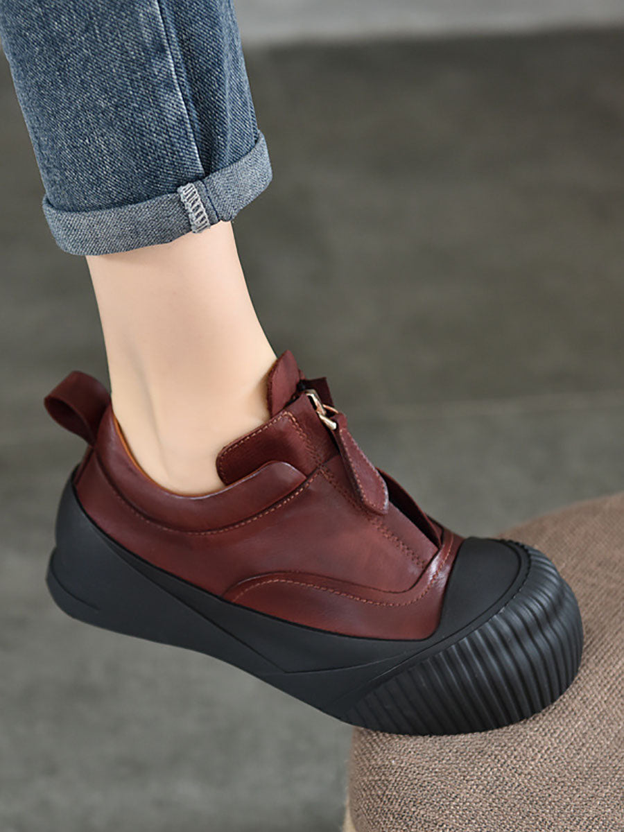 Women Casual Genuine Leather Zipper Platform Shoes AV1016