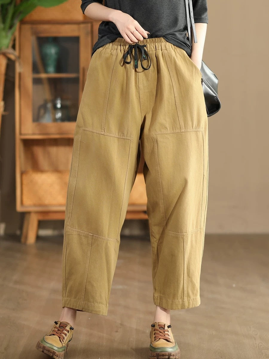 Pantalon sarouel à poches épissées solides vintage pour femmes AI1030