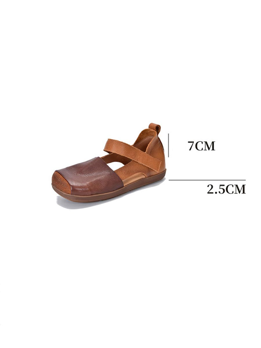 Women Vintage Summer Leather Colorblock Flat Shoes BN1003