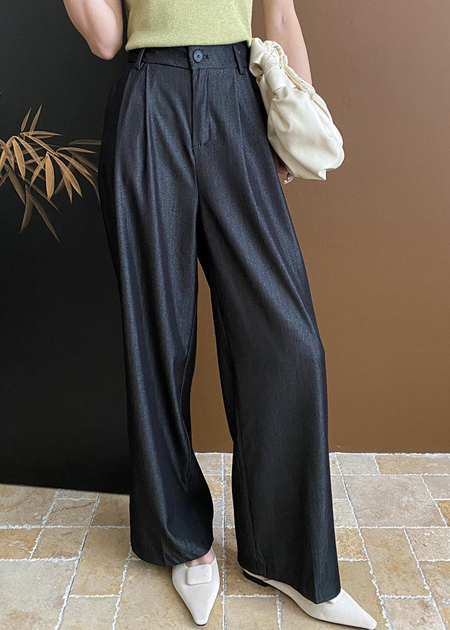 Pantalon large décontracté en coton avec poches noires pour l'été WD003