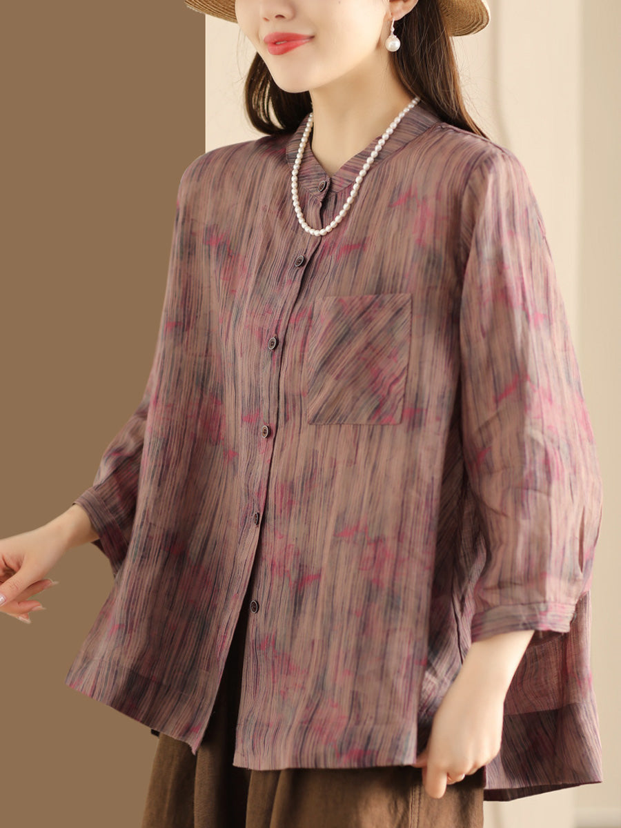 Damen Frühling Vintage Streifen Button-Up Bluse CO1007