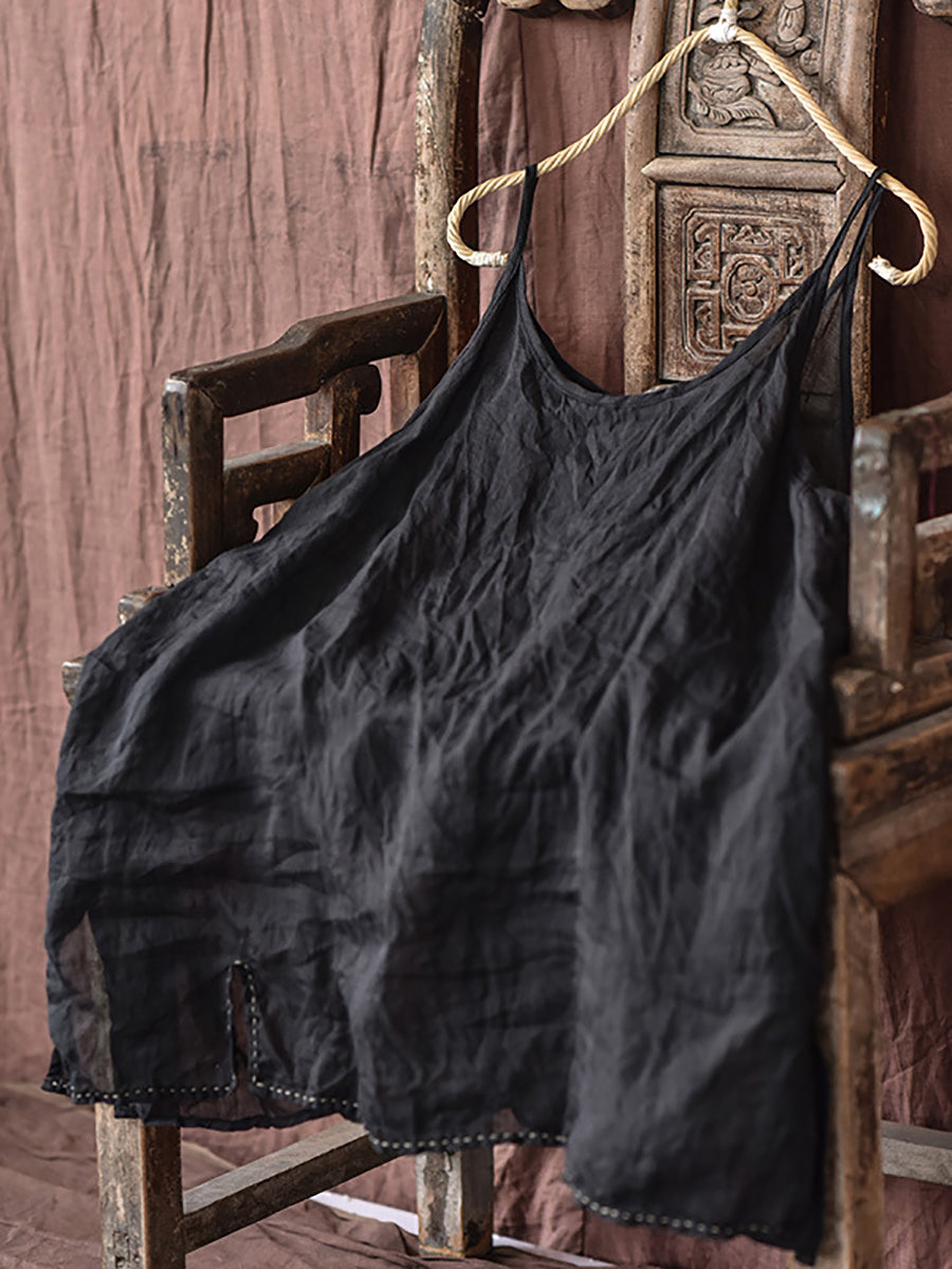 Gilet ample décontracté en ramie pour femme avec ourlet fendu et coutures solides AH517