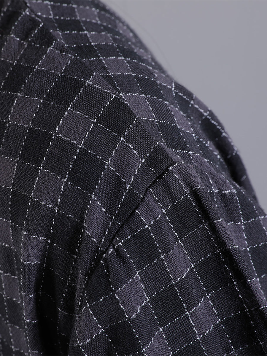 Übergröße Damen Artsy Plaid Baumwollleinenkleid KL1021