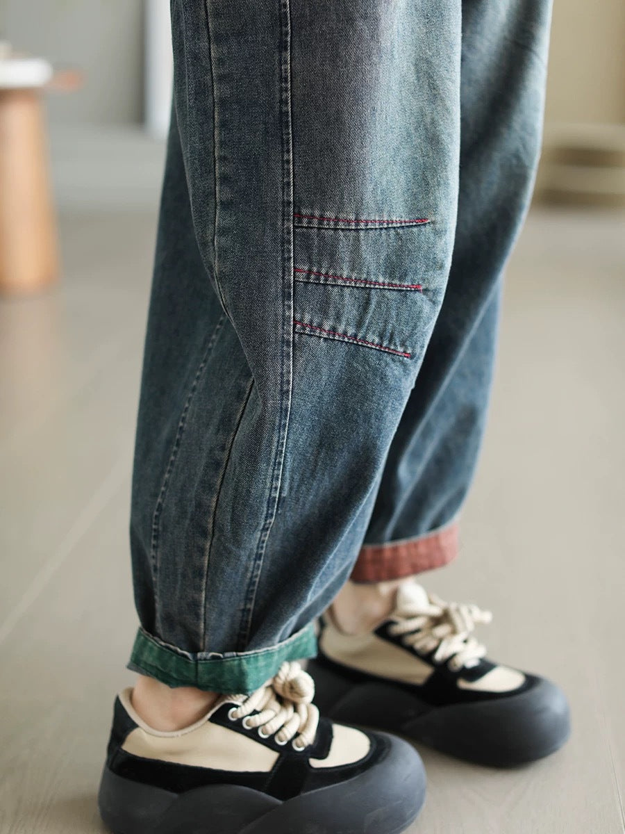 Women Autumn Artsy Spliced Denim Harem AH1038