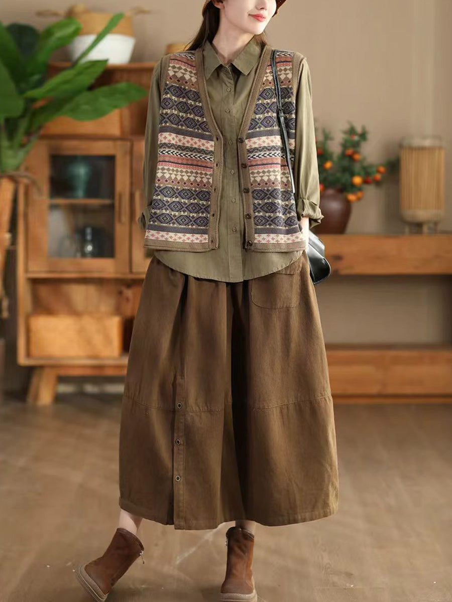 Gilet en coton à rayures ethniques et col en V pour femme BA1048