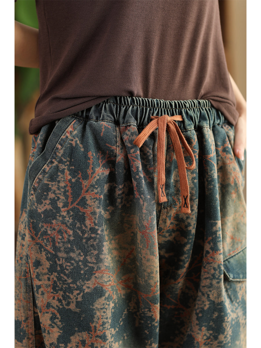Pantalon sarouel décontracté en denim à bretelles pour femme, teinture par nouage, automne, AI1028