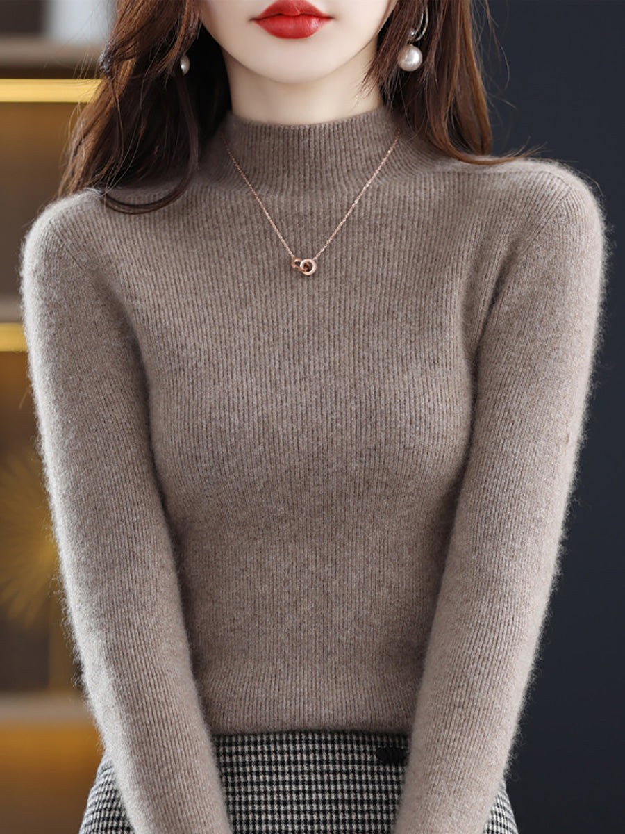 Damen Herbst Casual Halbrollkragen Wollstrickpullover AK1041