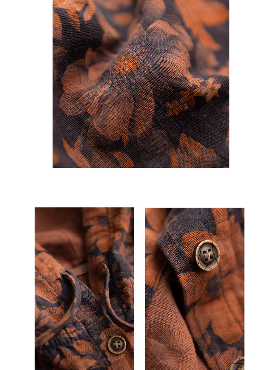 Manteau à capuche en coton et lin pour femme, vintage, automne, boutons fleuris, AH1013