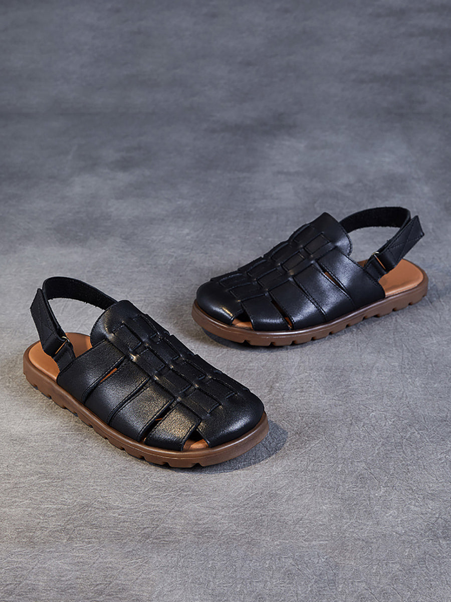 Women Summer Casual Leather Spliced Flat Slippers AA1015