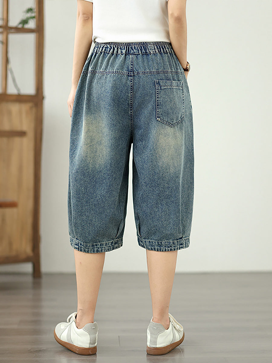 Pantalon en denim à fleurs rétro brodé pour femme, patchwork