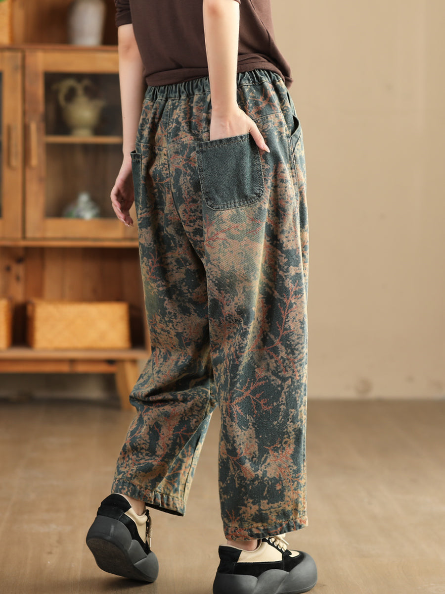 Pantalon sarouel décontracté en denim à bretelles pour femme, teinture par nouage, automne, AI1028