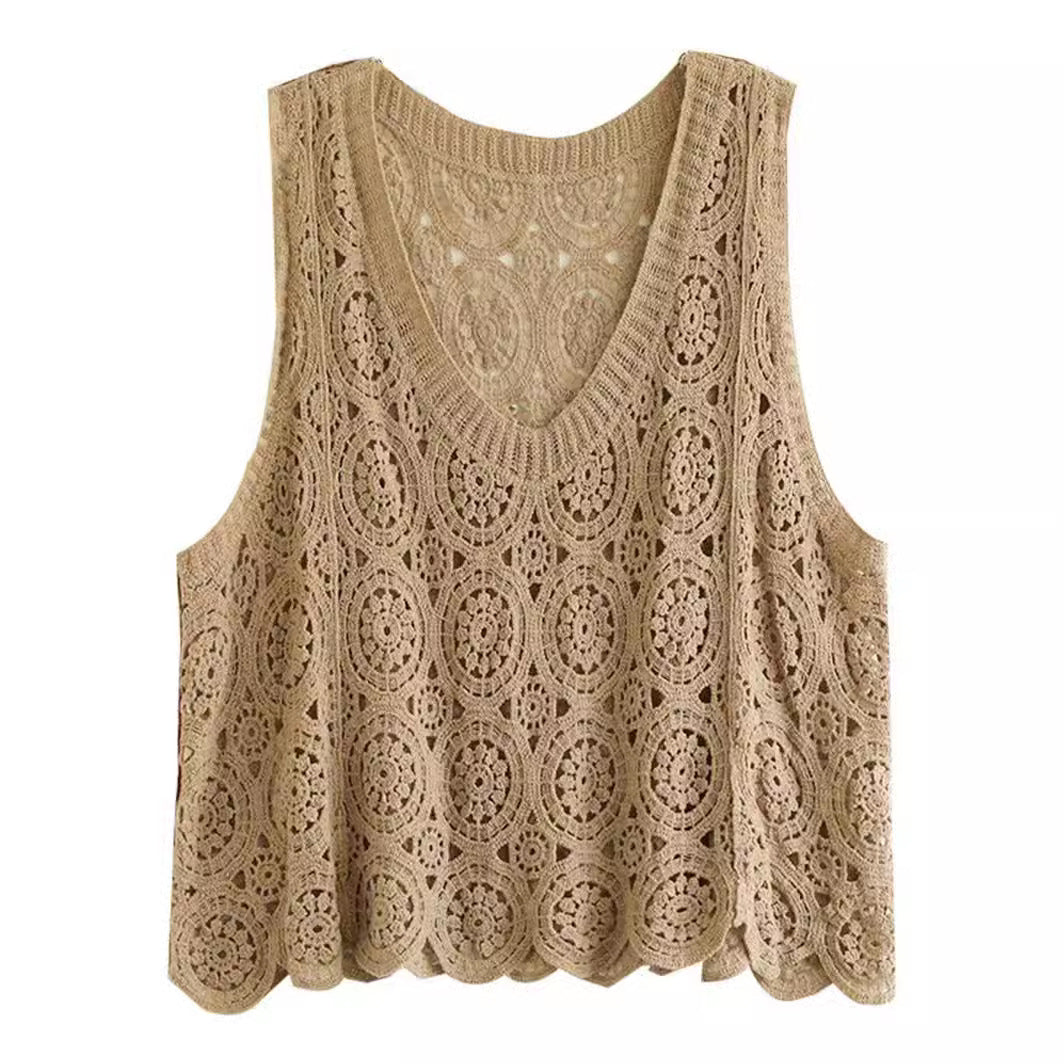 Artsy Strickweste mit V-Ausschnitt und Cutout für Damen AS1046
