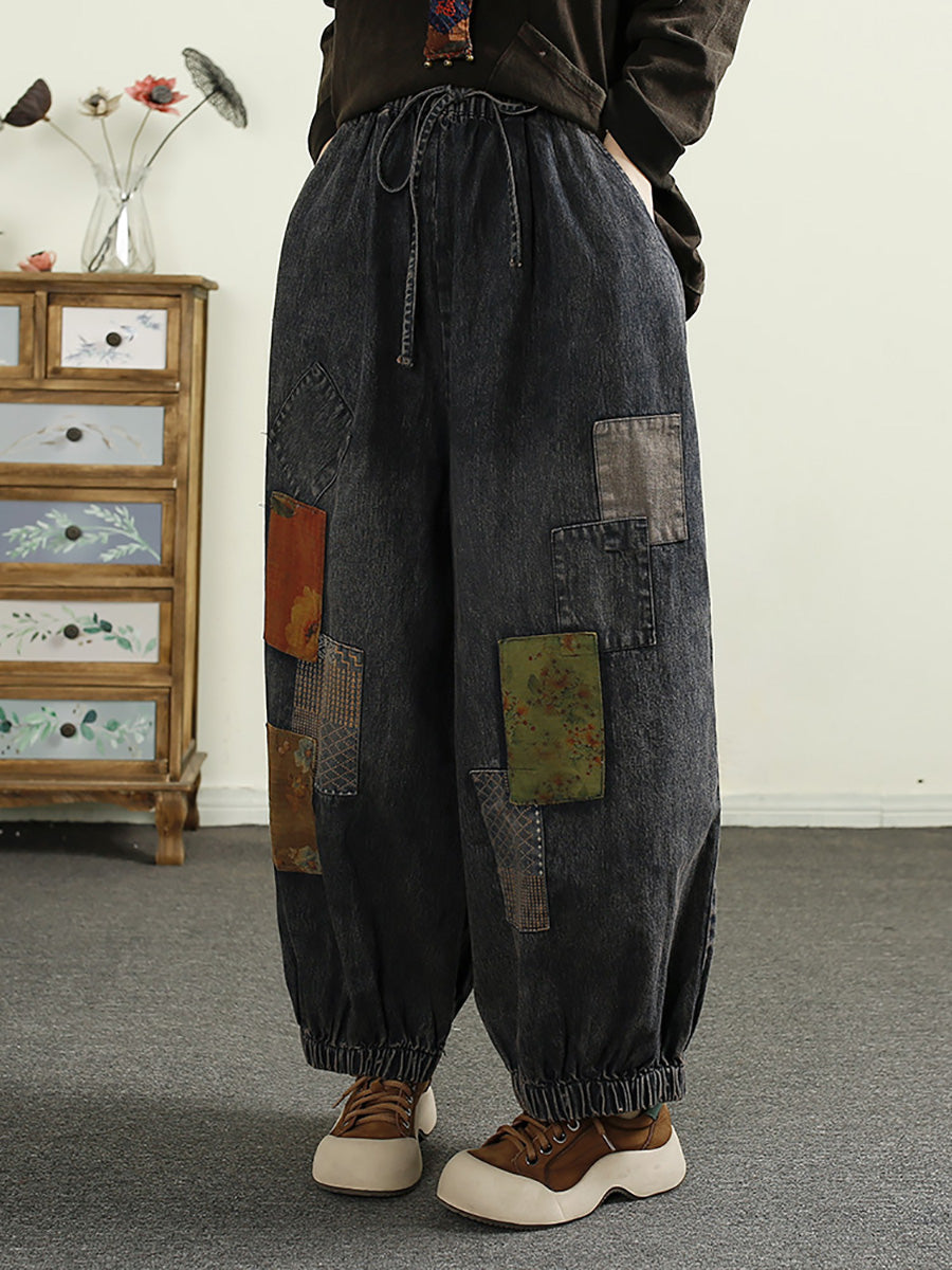 Damen Herbst Patch Gespleißte Denim Haremshose AI1053