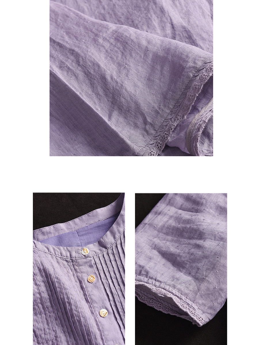 Damen Sommer Casual Solide Geraffte Taste Leinen Kleid HH019