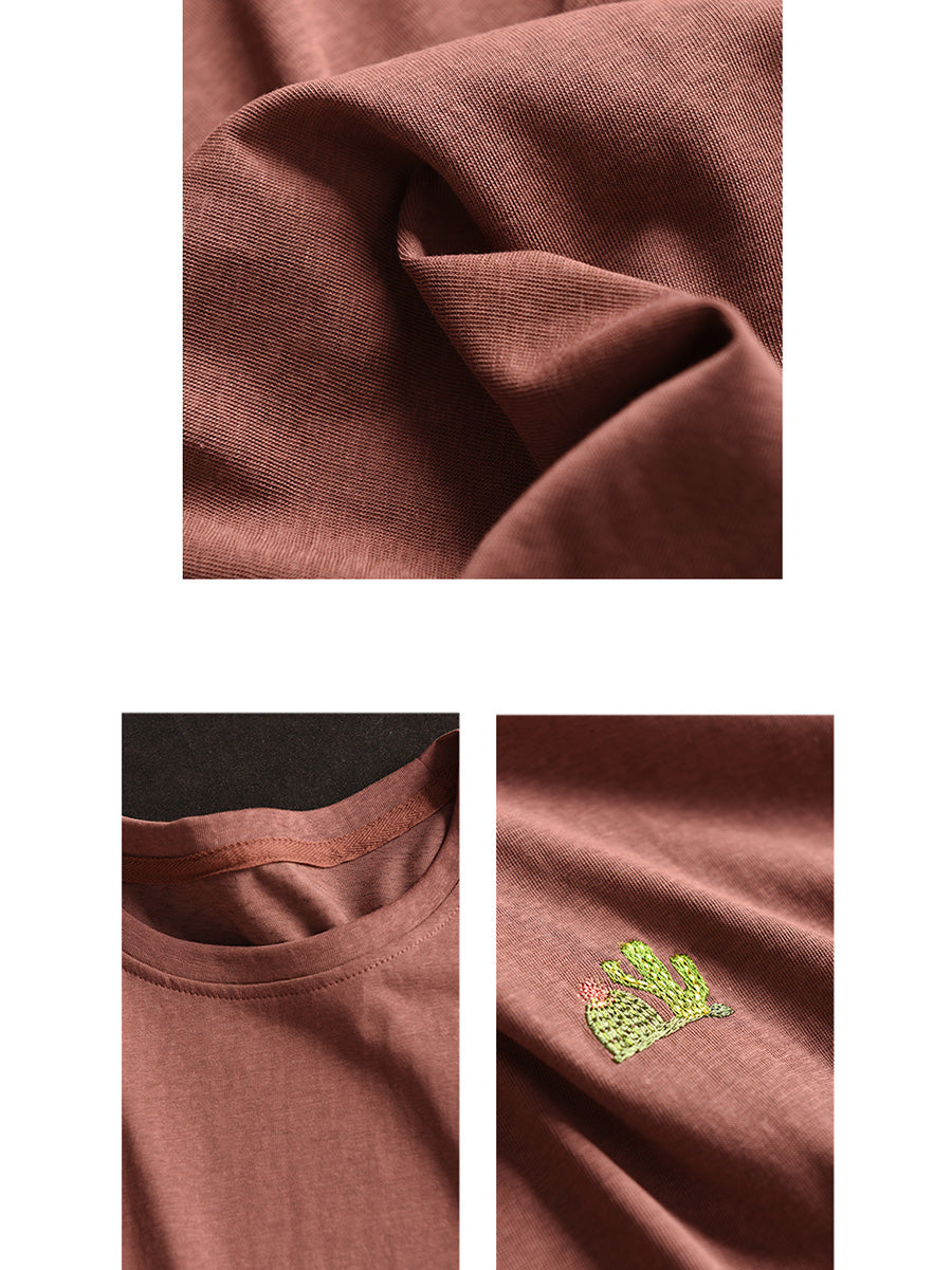 Frauen Sommer Casual Solide Stickerei O-Ausschnitt Baumwolle Hemd CX060