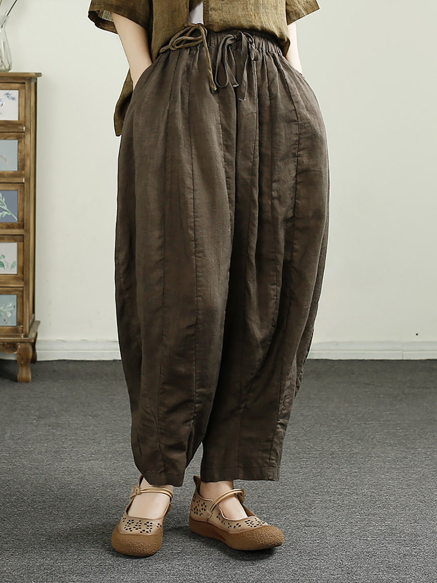 Pantalon d'été en lin épissé rétro pour femme CX010