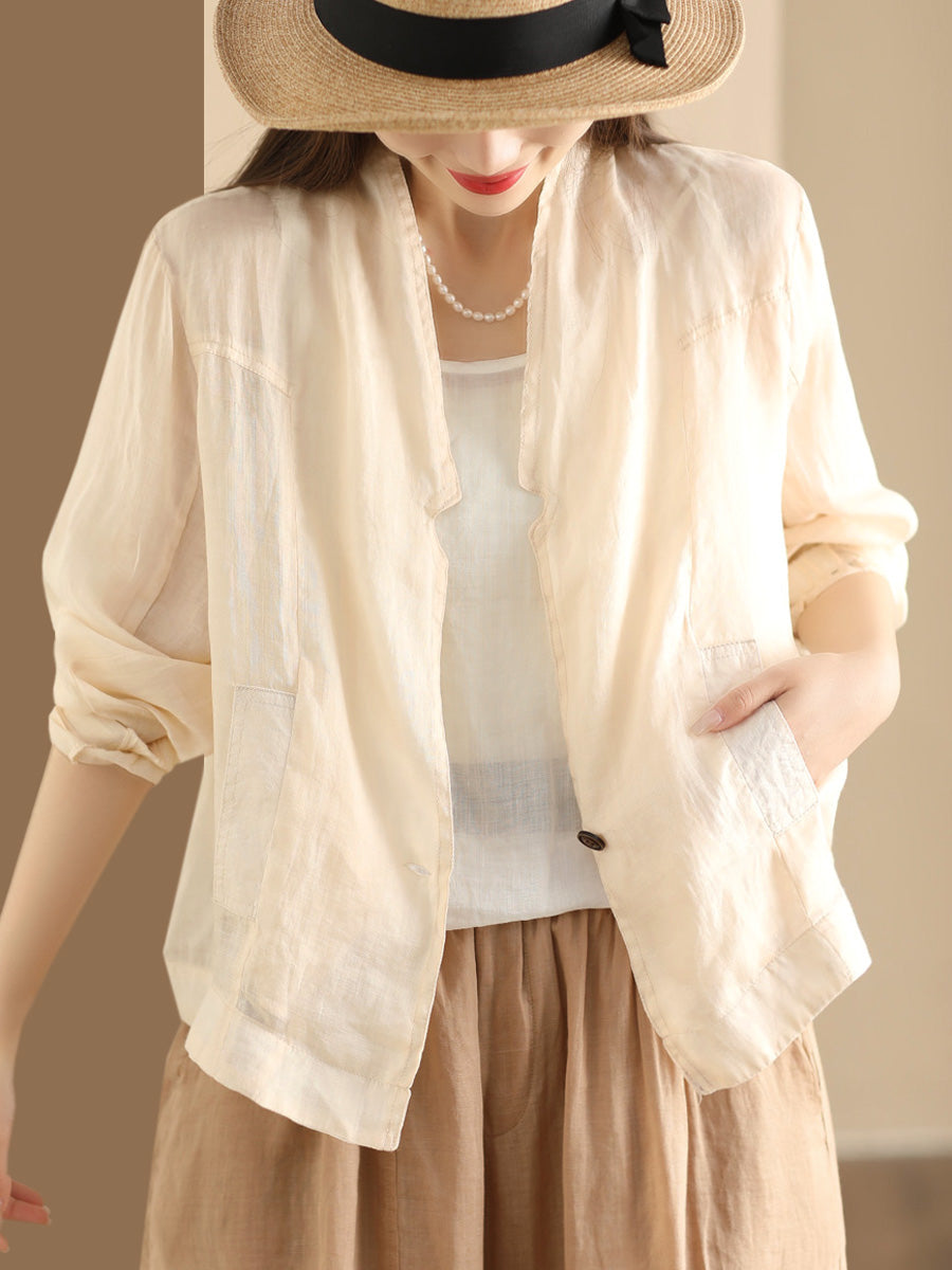 Cardigan fin vintage en ramie pour femme, couleur unie, manteau d'été SC1056