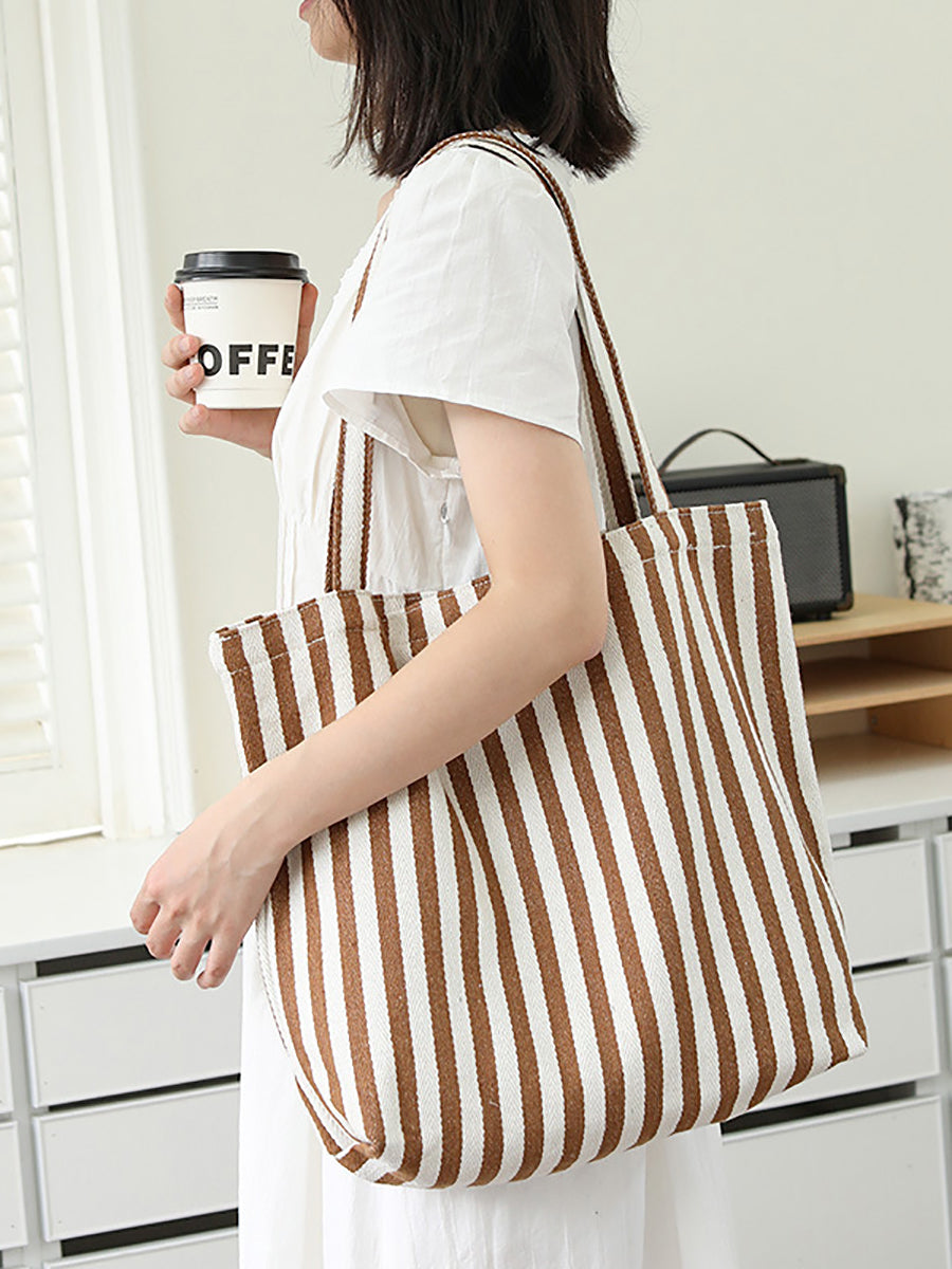 Casual Women Stripe Shoulder Canvas Bag