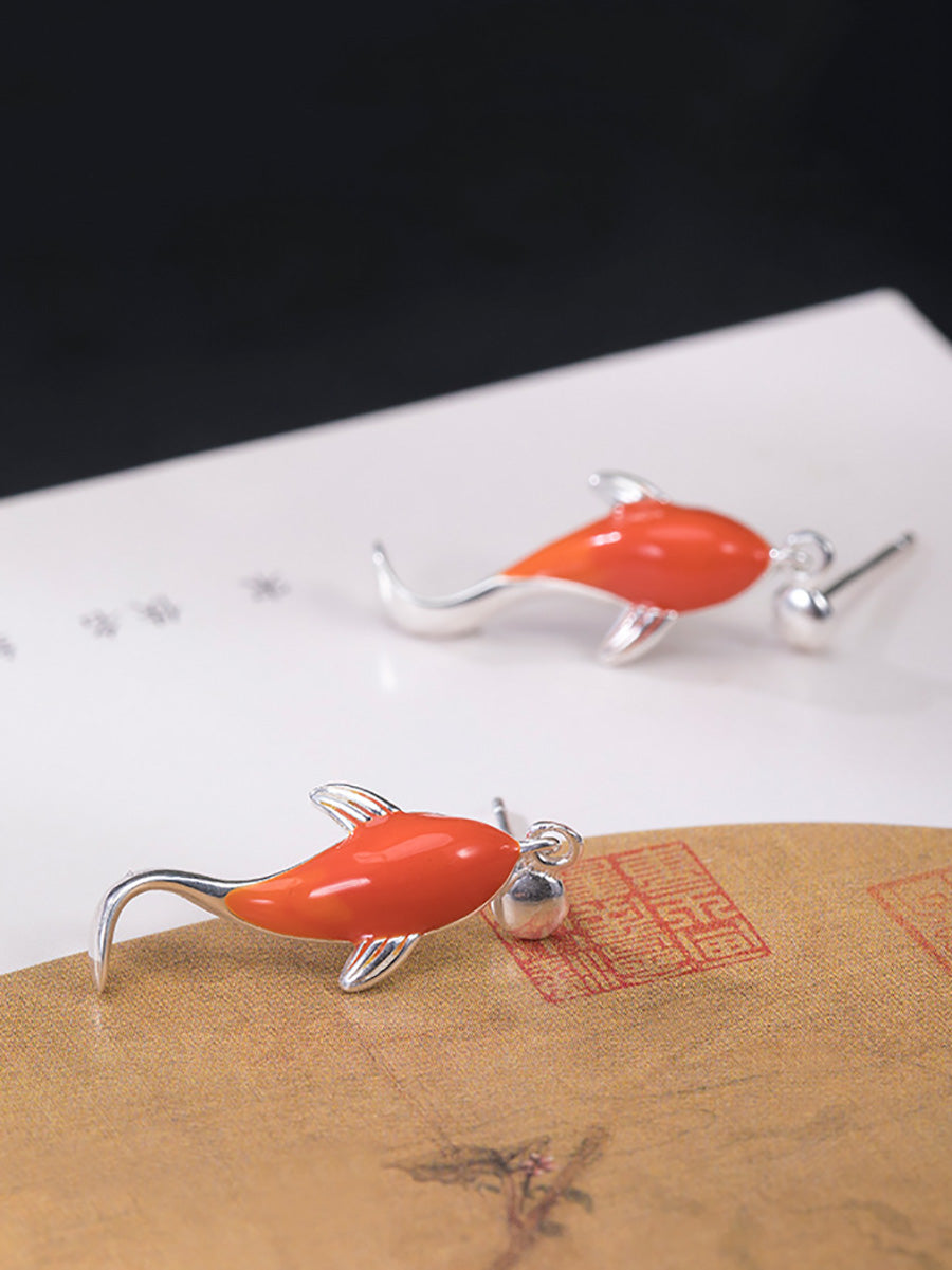 Women Casual Red Koi Sliver Pandent Earrings AI1023