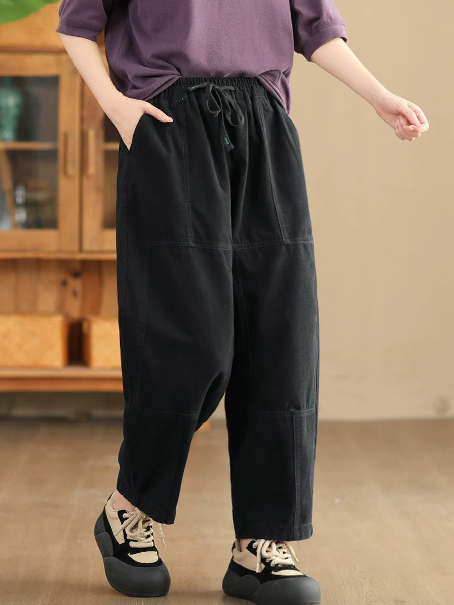 Pantalon sarouel à poches épissées solides vintage pour femmes AI1030