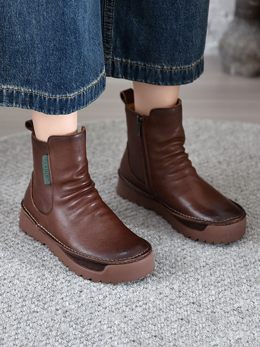 Damen Herbst Vintage Leder Gespleißte Stiefeletten BA1013