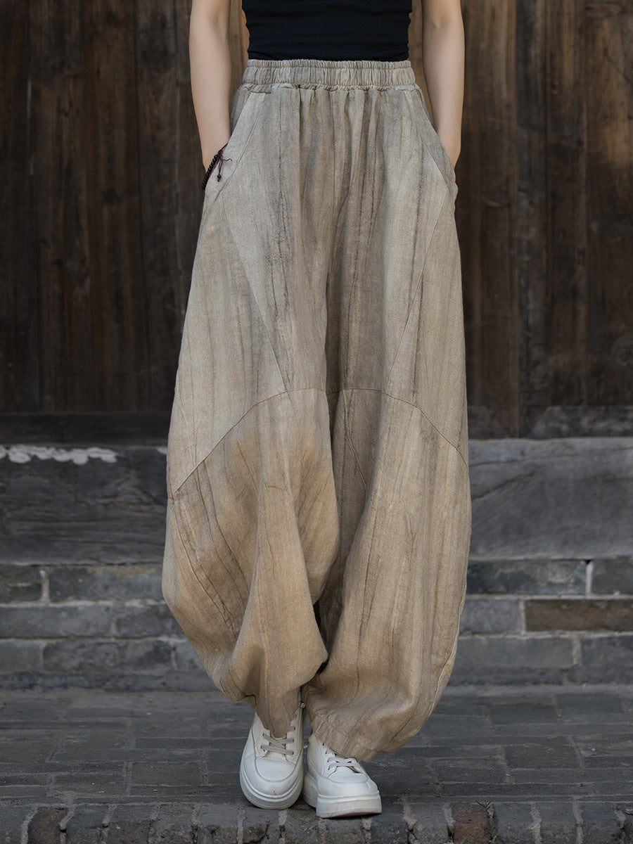 Frauen Vintage Herbst Solide Lose Ramie Pumphose AK1050