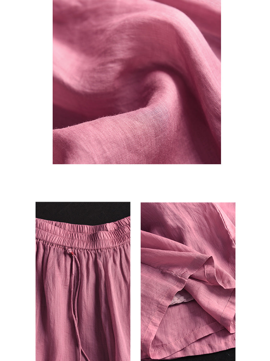 Pantalon d'été en ramie à jambe large et double épaisseur pour femme FD049
