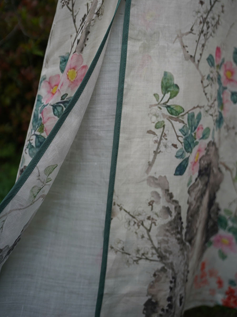 Robe d'été ethnique en ramie à imprimé floral pour femme XX1019