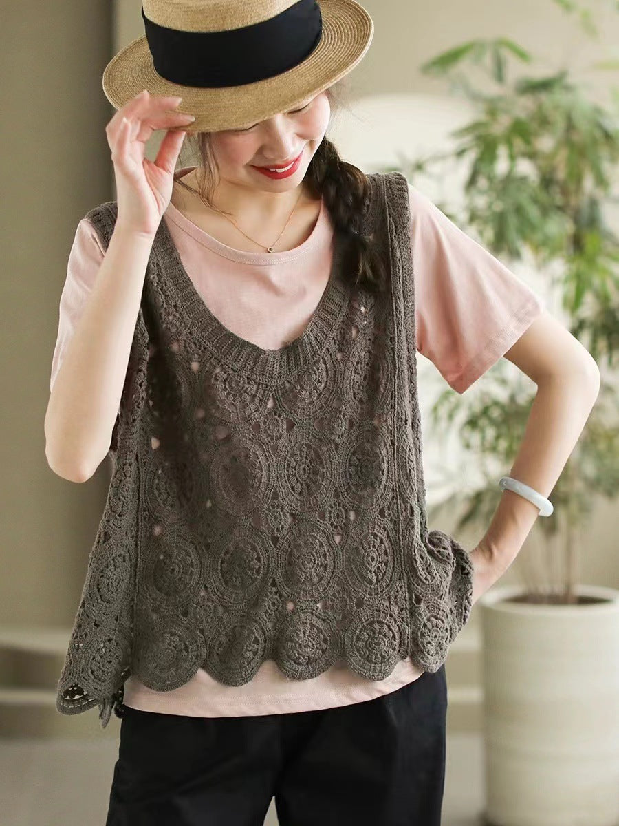 Artsy Strickweste mit V-Ausschnitt und Cutout für Damen AS1046