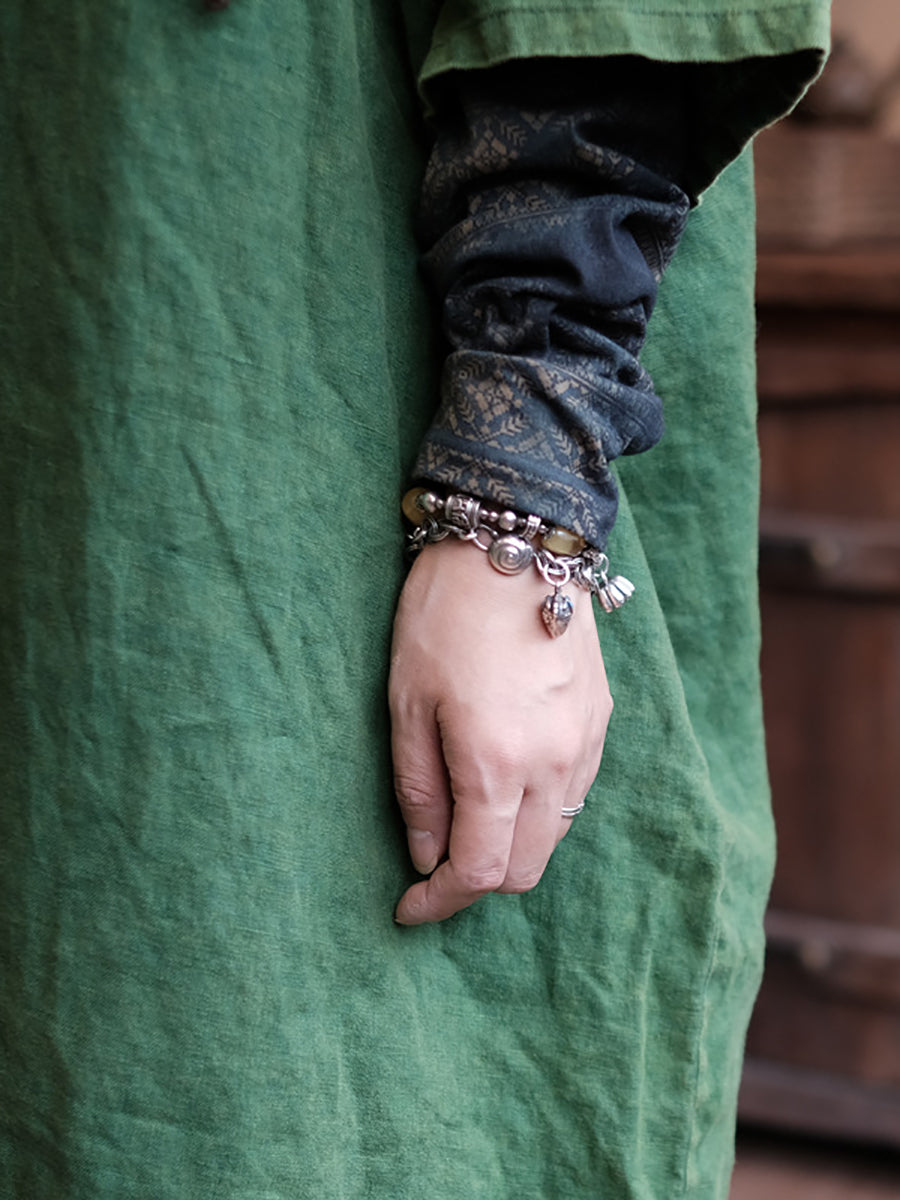 Women Retro Summer Spliced Linen V-Neck Dress AA1033