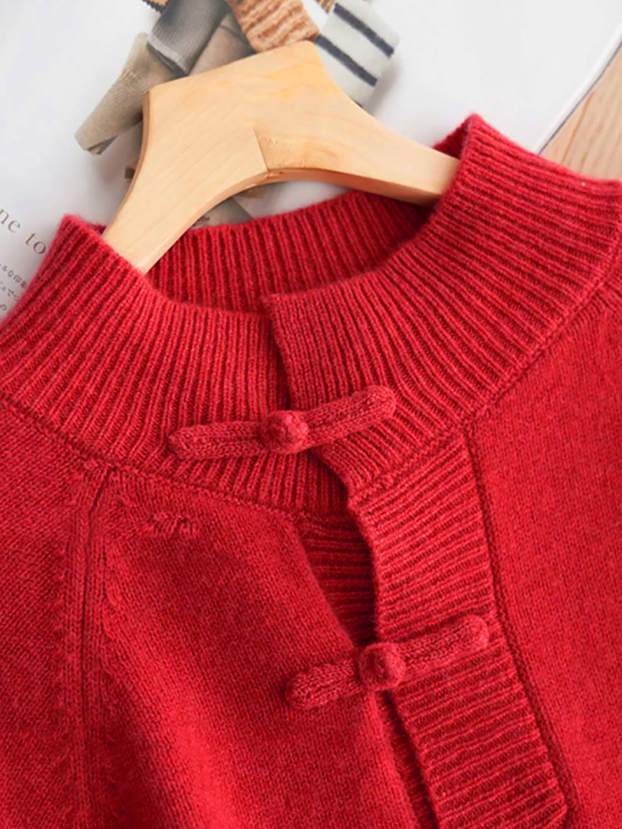 Pull à boucle 100 % laine à col roulé vintage pour femme, automne BA1040