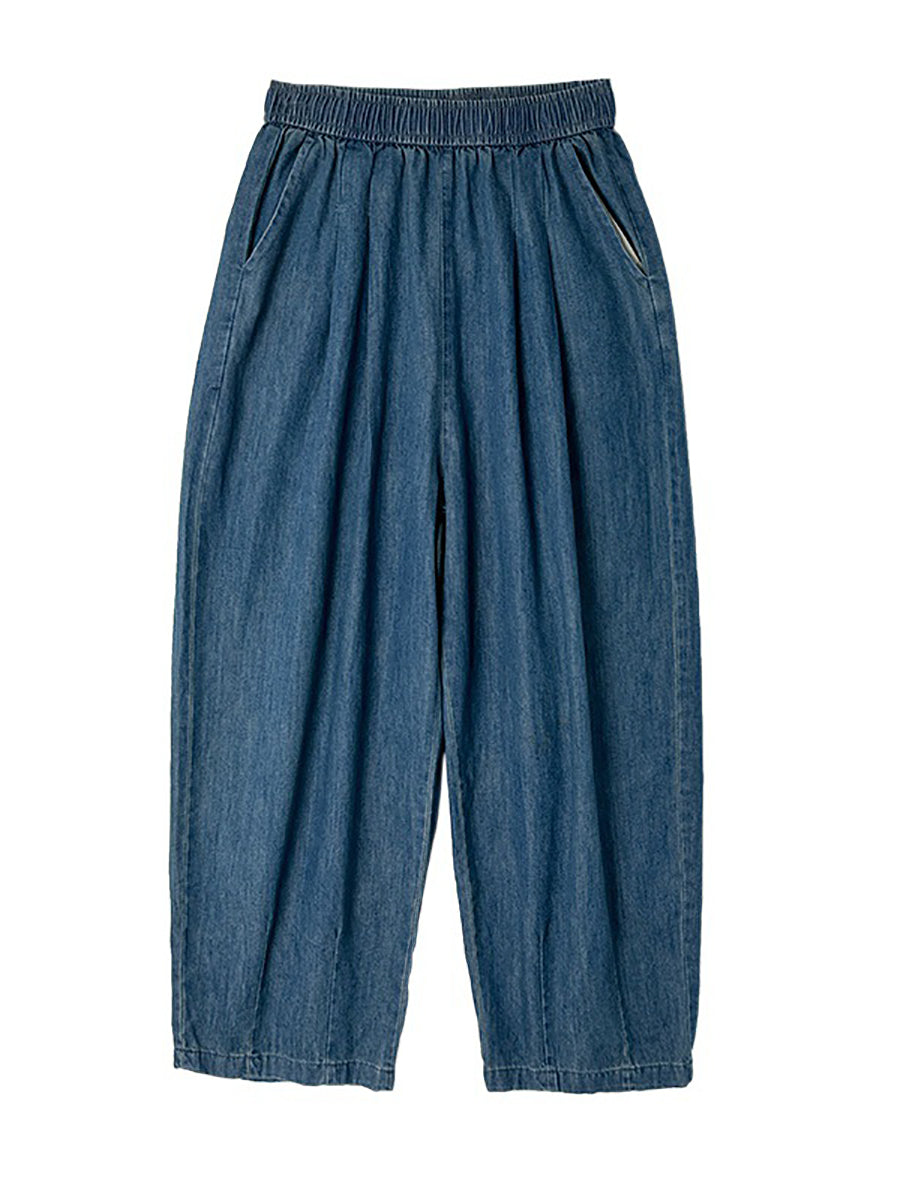 Pantalon sarouel ample en denim uni vintage pour femme OP1007