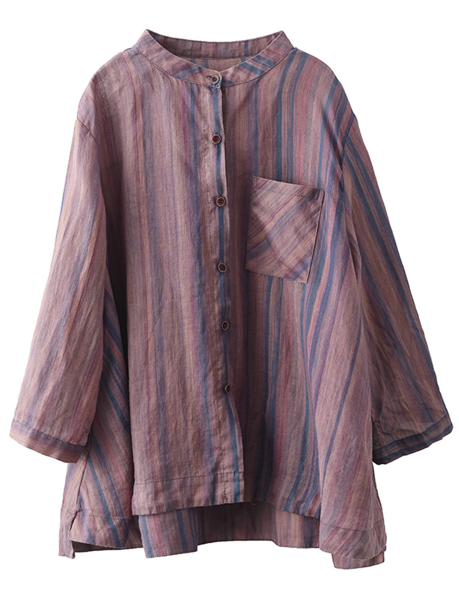 Damen Frühling Vintage Streifen Button-Up Bluse CO1007