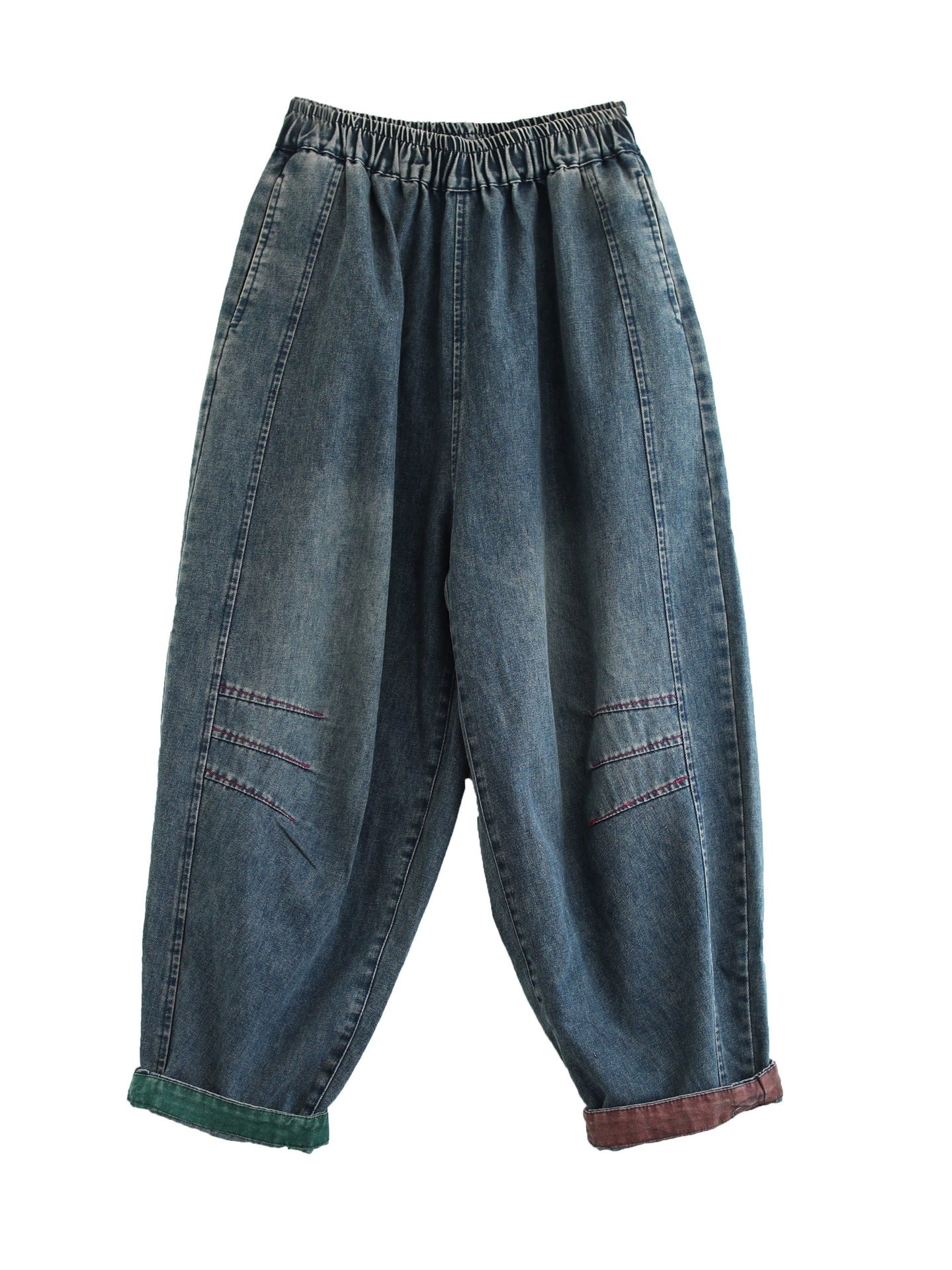 Women Autumn Artsy Spliced Denim Harem AH1038